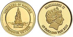 Fidschi. 
7x 10 Dollars 2011, GOLD (je 0,5 g 585 fein), aus Serie "Wonders of Nature", Motive: Mount Everest, Niagara-Fälle, Grand Canyon, Strokkur G...