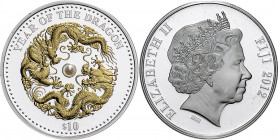 Fidschi. 
10 Dollars 2012, Silber (1 Oz 999 fein) teilvergoldet, mit echter Perle, Year of the Dragon. in Kapsel, mit Zert. der Fa. MDM im OE, mit Ka...