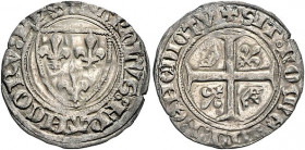 Frankreich. 
Karl VI. 1380-1422. Blanc Guénar o.J., wohl Nantes, Lilienwappen/Kantonskreuz, in den Winkeln abwechselnd Lilien u. Kronen, 2,85 g. . 
...