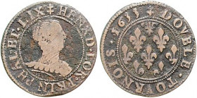 Frankreich-Lothringen. 
Phalsbourg-Lixheim, Henriette de Lorraine-Vaudémont 1630-1635. Double Tournois 1611, Lixheim, Kupfer, 2,41 g, CGKL 698. RR.. ...