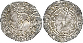 Italien-Siena. 
Republik 1125-1555. Grossetto, um 1500, wohl Mmst. Francesco Castoro, florales "S"/Lilienkreuz in Achtpass, 0,95 g. . 

f. ss