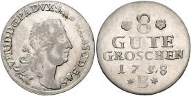 Anhalt/-Bernburg. 
Victor Friedrich 1718-1765. 8 Gute Groschen 1758 B (Harzgerode). Mann&nbsp;613, Schön&nbsp;59. ähnl. Los wie vor (Var.: Rosetten, ...