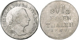 Anhalt/-Bernburg. 
Victor Friedrich 1718-1765. 1/6 Taler 1758 B (Harzgerode). Mann&nbsp;628h, Schön&nbsp;58. . 

winz. Sf, min. just., vz