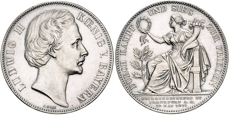 Bayern. 
Ludwig II. 1864-1886. Siegestaler 1871. Jaeger&nbsp;110, AKS&nbsp;188,...