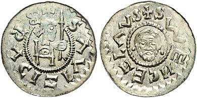 Böhmen. 
Bretislaw II. 1092-1111. Denar, 0,80 g, Prag, König n. re. thronend mi...