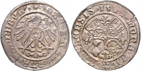 Brandenburg/-Preußen. 
Joachim I. und Albrecht 1499-1513. Groschen 1511 (letzte Ziffer der Jz. kaum lesbar), Krossen, 1,95 g. Bahrf.&nbsp;II/&nbsp;25...