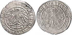 Brandenburg/-Preußen. 
Joachim I. 1499-1535. Groschen 1519, Brandenburg, 2,49 g. Bahrf.&nbsp;II/&nbsp;252. . 

kl. Ps am Rand, ss