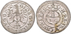 Brandenburg/-Preußen. 
Georg Wilhelm 1619-1640. Kipper-3 Gröscher o.J., Cöln, Adlerkopf u. Flügel durchbrechen den Innenkreis. Bahrf.&nbsp;II/&nbsp;6...