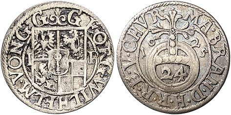 Brandenburg/-Preußen. 
Georg Wilhelm 1619-1640. Groschen 1625 IP, Cöln. Bahrf.&...