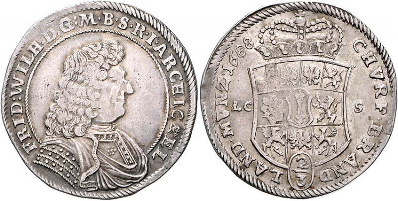 Brandenburg/-Preußen. 
Friedrich Wilhelm 1640-1688. Gulden 1688 LCS (Berlin), d...