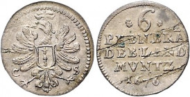 Brandenburg/-Preußen. 
Friedrich Wilhelm 1640-1688. 6 Pfennige 1676 CS, Berlin, Bahrf. III/302b. . 

Sf, sonst vz