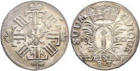 Brandenburg/-Preußen. 
Friedrich III. 1688-1701. 1/12 Taler 1692 LC-S (Berlin), Zepterschild. v.&nbsp;Schrötter&nbsp;446b, Bahrf.&nbsp;III/&nbsp;511....