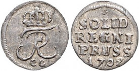 Brandenburg/-Preußen. 
Königreich ab 1701. Friedrich I. 1701-1713. Schilling 1702 CG (Königsberg). Martin&nbsp;34b, v.&nbsp;Schrötter&nbsp;306. . 
...