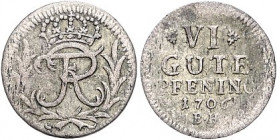 Brandenburg/-Preußen. 
Königreich ab 1701. Friedrich I. 1701-1713. 2 Pfennig 1705 BH u. 6 Pfennig 1706 BH (Minden). Martin&nbsp;40&nbsp;u.&nbsp;43. z...