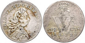 Brandenburg/-Preußen. 
Friedrich Wilhelm I. 1713-1740. 1/12 Taler 1713 HFH (Magdeburg), mit Brustbild. Martin&nbsp;29. RR.. 

f. ss