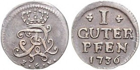 Brandenburg/-Preußen. 
Friedrich Wilhelm I. 1713-1740. 1 Guter Pfennig 1736 EGN (Berlin). Martin&nbsp;43. . 

ss