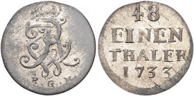 Brandenburg/-Preußen. 
Friedrich Wilhelm I. 1713-1740. 1/48 Taler 1733 EGN (Berlin). Martin&nbsp;45, v.&nbsp;Schrötter&nbsp;407. . 

f. vz/ss