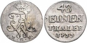 Brandenburg/-Preußen. 
Friedrich Wilhelm I. 1713-1740. 1/48 Taler 1733 EGN (Berlin), kleine Jz. Martin&nbsp;45, v.&nbsp;Schrötter&nbsp;410. . 

ss...