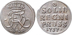 Brandenburg/-Preußen. 
Friedrich Wilhelm I. 1713-1740. Schilling 1733 CG u. 1737 CG (Königsberg). Martin&nbsp;46a. zus. 2 St.. 

ss u. vz