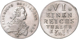 Brandenburg/-Preußen. 
Friedrich II. 1740-1786. 1/6 Taler 1751 A. Old.&nbsp;22. \b. 

vz-f. stfr