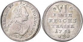 Brandenburg/-Preußen. 
Friedrich II. 1740-1786. 1/6 Taler 1751 B. Old.&nbsp;36b. . 

winzige Sf, ss-f. vz