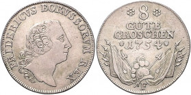 Brandenburg/-Preußen. 
Friedrich II. 1740-1786. 8 Gute Groschen 1754 F. Old.&nbsp;62b. R.. 

ss