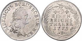 Brandenburg/-Preußen. 
Friedrich II. 1740-1786. 1/3 Taler 1775 B, Greisenantlitz. Old.&nbsp;90. \b. 

min. justiert, ss-vz