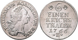 Brandenburg/-Preußen. 
Friedrich II. 1740-1786. 1/6 Taler 1766 B. Old.&nbsp;93. \b. 

winz. Sf, fast stfr