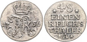 Brandenburg/-Preußen. 
Friedrich II. 1740-1786. 1/48 Taler 1756 A (Wz zwischen 6-strahl. Sternen). Old.&nbsp;146, v.&nbsp;Schr.&nbsp;797. . 

ss