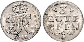 Brandenburg/-Preußen. 
Friedrich II. 1740-1786. 3 Gute Pfennig 1742 EGN (Wz zwischen halben Kreuzrosetten). Old.&nbsp;149, Kluge&nbsp;200, v.&nbsp;Sc...