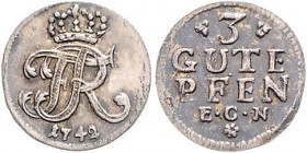 Brandenburg/-Preußen. 
Friedrich II. 1740-1786. 3 Gute Pfennig 1742 EGN (Wz zwischen halben Kreuzrosetten). Old.&nbsp;149, Kluge&nbsp;200, v.&nbsp;Sc...