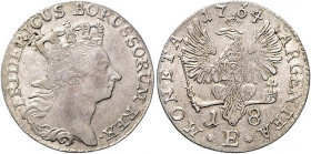 Brandenburg/-Preußen. 
Friedrich II. 1740-1786. 18 Gröscher 1764 E, für Ostpreußen. Old.&nbsp;196a, Kluge&nbsp;220.1/2074. \b. 

f. vz