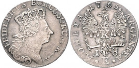 Brandenburg/-Preußen. 
Friedrich II. 1740-1786. 18 Gröscher 1765 E, für Ostpreußen. Old.&nbsp;196a, Kluge&nbsp;220.2/2076. \b. 

ss-f. vz