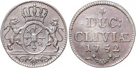 Brandenburg/-Preußen. 
Friedrich II. 1740-1786. Kupferdeut 1752 o. Mzz. (Kleve), für die westl. Provinzen. Old.&nbsp;287. \b. 

ss/f. vz
