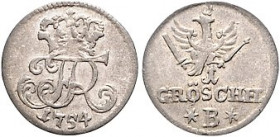 Brandenburg/-Preußen. 
Friedrich II. 1740-1786. 1 Gröschel 1754 B, für Schlesien. Old.&nbsp;325. \b. 

f. vz