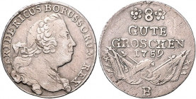 Brandenburg/-Preußen. 
Friedrich II. 1740-1786. 8 Gute Groschen 1759 B, Kriegsgeld. Old.&nbsp;338. . 

kleine Sf, ss