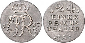 Brandenburg/-Preußen. 
Friedrich II. 1740-1786. 1/24 Taler 1763 A, Kriegsgeld. Old.&nbsp;345b, Kluge&nbsp;349/3410. R.. 

winz. Sf, ss-f. vz