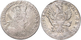 Brandenburg/-Preußen. 
Friedrich II. 1740-1786. 18 Gröscher 1758 A (Mzz. zwischen Sternen), Kriegsgeld. Old.&nbsp;355c. . 

winzige Sf, kl. Ps am R...