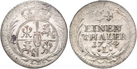 Brandenburg/-Preußen. 
Friedrich II. 1740-1786. 1/24 Taler 1754 L (Mzz. zwischen Sternen), Mmz. LDC, rückdatierte Kriegsprägung sächsisch-polnischen ...