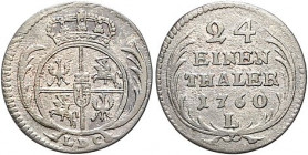 Brandenburg/-Preußen. 
Friedrich II. 1740-1786. 1/24 Taler 1760 L, Mmz. LDC (mit Punkt hinter L), Kriegsprägung sächsisch-polnischen Typs, Mzst. Leip...