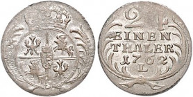 Brandenburg/-Preußen. 
Friedrich II. 1740-1786. 1/24 Taler 1762 L, ohne Mmz., Kriegsprägung sächsisch-polnischen Typs, Mzst. Berlin, Bannicke/Tewes (...