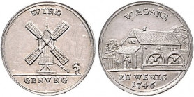 Brandenburg/-Preußen. 
Friedrich II. 1740-1786. Schlesien. Silberabschlag vom inoffiz. Unwetterdukaten 1746, von G. Kittel, auf die Dürre in Schlesie...