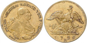 Brandenburg/-Preußen. 
Friedrich Wilhelm II. 1786-1797. Messing-Jeton in Form eines Friedrichs d'or 1796, von Henry Kettle, Birmingham, dazu zwei and...