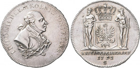 Brandenburg/-Preußen. 
Friedrich Wilhelm II. 1786-1797. Schwabacher Gulden 1792 S, für Ansbach-Bayreuth. Old.&nbsp;36a, J.&nbsp;208a. Los wie vor. 
...