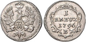 Brandenburg/-Preußen. 
Friedrich Wilhelm II. 1786-1797. Bayreuther Kreuzer 1796 B, für Ansbach-Bayreuth. Old.&nbsp;42, J.&nbsp;203b. . 

winziger S...