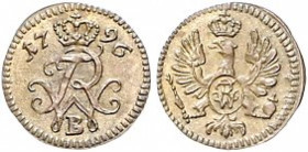 Brandenburg/-Preußen. 
Friedrich Wilhelm II. 1786-1797. Bayreuther Pfennig 1796 B, für Ansbach-Bayreuth, Monogramm/Adler. Old.&nbsp;43, J.&nbsp;201. ...