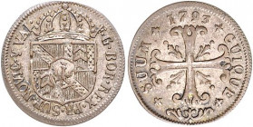 Brandenburg/-Preußen. 
Friedrich Wilhelm II. 1786-1797. 1/2 Batzen (2 Kreuzer) 1793, für Neuenburg. Old.&nbsp;51, J.&nbsp;226. . 

f. vz