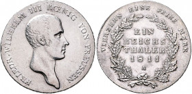 Brandenburg/-Preußen. 
Friedrich Wilhelm III. 1797-1840. Taler 1811 A. Old.&nbsp;103a, J.&nbsp;33, Kahnt&nbsp;362. Jz. RR (Aufl. nur 13.060 Ex.). 
...