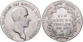 Brandenburg/-Preußen. 
Friedrich Wilhelm III. 1797-1840. Taler 1813 A. Old.&nbsp;103a, J.&nbsp;33, Kahnt&nbsp;362. . 

winzige Rdu, ss-f. vz