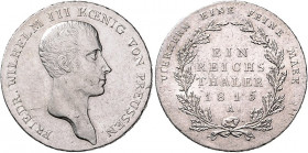 Brandenburg/-Preußen. 
Friedrich Wilhelm III. 1797-1840. Taler 1815 A, mit Punkt nach PREUSSEN. Old.&nbsp;103a, J.&nbsp;33, Kahnt&nbsp;362m. . 

ss...